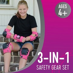 Kids & Adults Unisex Sports Protective Gear Set Knee Elbow Wrist Pads Pink Size