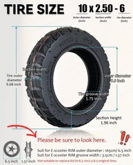 10×2.50 Off Road Tire and Tube Set, Only Fit for 6 inch Rim Hub, Fit for 6″ R…