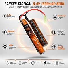 Lancer Tactical 8.4V 1600mAh NiMH Nunchuck Airsoft Battery, Stick/Butterfly Pack