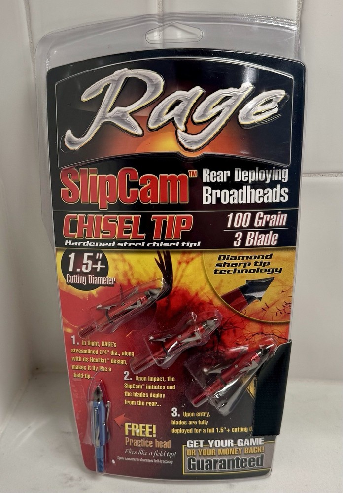 Rage Chisel Tip SC 3-Blade 100 Grain Broadheads 1.6in Cut Red Silver