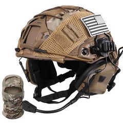Tactical Helmet with Headset,Adjustable Cover Medium, TAN