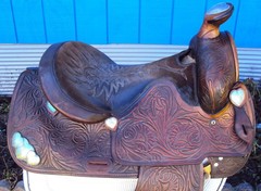 SIMCO Western Show / Parade Saddle- 15″ -SILVER HEARTS- Tooled Design -STUNNING!