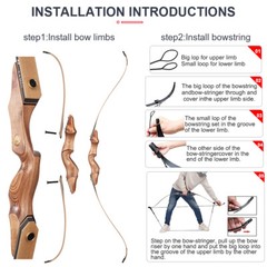 60″ Wooden Riser Takedown Recurve Bow 30-50lbs Archery American Hunting Target
