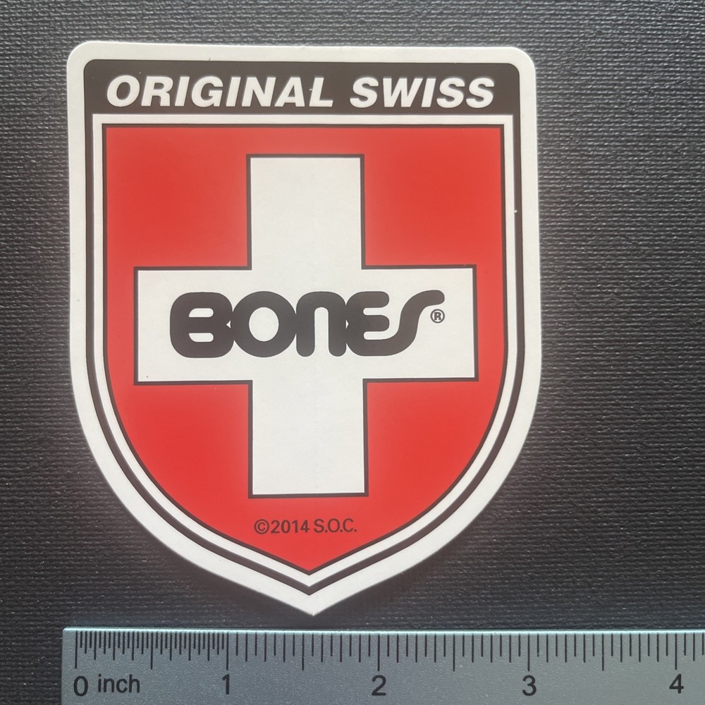 Vintage 2014 Bones Original Swiss￼Skateboarding Sticker Red, Black & White
