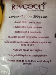 Loveson 200G Turnout Blanket w/Neck and Tail Flap – 60″ in Navy – NEW