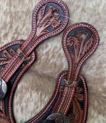 Adult Size Tooled Top Grain Leather Hair On Cowhide Western PAIR Spur Straps