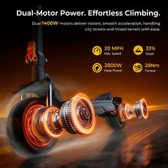Ausom L2 Max Adult Electric Scooter 1000W Motor 90km Range,Front/Rear Disc Brake