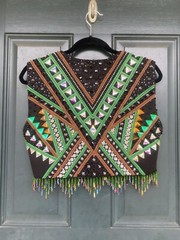 Equestrian Show Vest Western. Black Base green chestnut Brown. Horsemanship