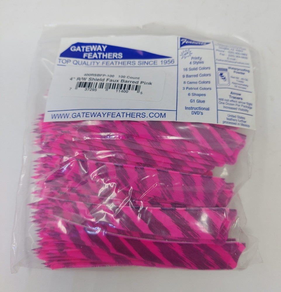 100pk Gateway Feathers 4″ Right Wing: Shield Faux Barred Pink 400RSBFP-100