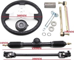 Durable 11.8» Steering Wheel with Adjustable 16.5» Gear Rack Kit for Go-Karts