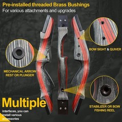 62″ Recurve Bow 20-50lbs Takedown Wooden Riser Limbs Archery Hunting Target