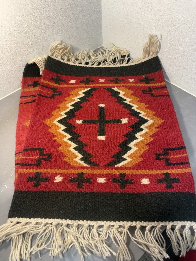 Set Of 2: Hand Woven Wool Saddle Blanket Rugs Navajo Southwest ~16×20” Decor