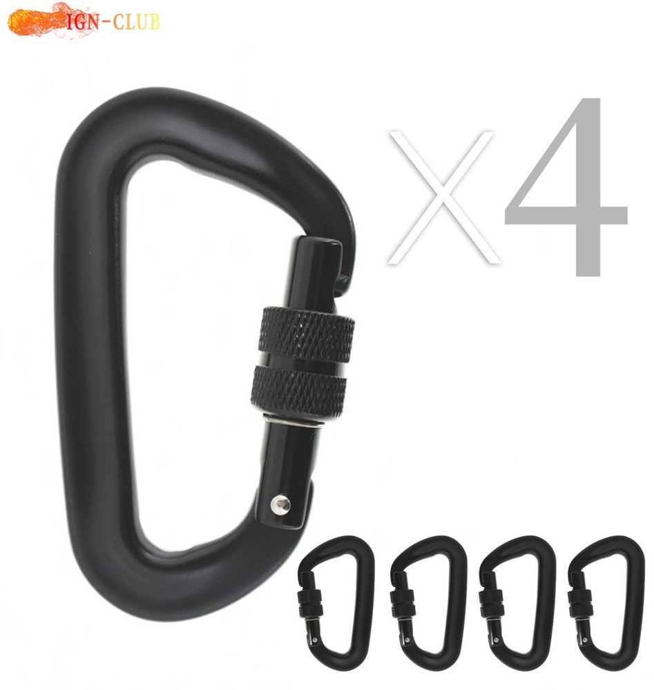 4 Pack 12 KN D-Shaped Locking Carabiners Clip Heavy Duty Aviation Aluminum