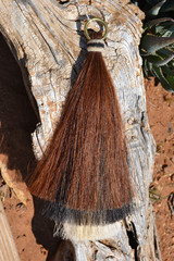 Horse Hair Shoo Shu-Fly Tassel Three Bell Mule Tail Cut-Chestnut/Black/White-13″
