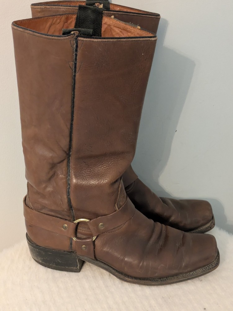 VTG 70S ACME DINGO 13″ HARNESS COWBOY BOOTS SQUARE TOE USA MADE 10.5 D BROWN
