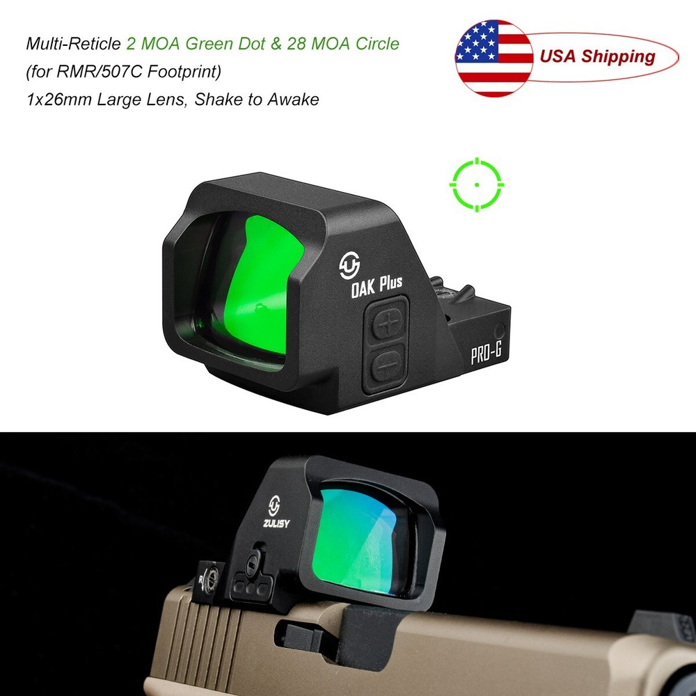 Multi-Reticle 3 MOA Green Dot & 28 MOA Circle Sight for RMR/507C Cut Plate Mount