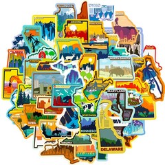 50 Pcs US State Stickers USA Map Stickers Outdoor Travel Hiking Stickers