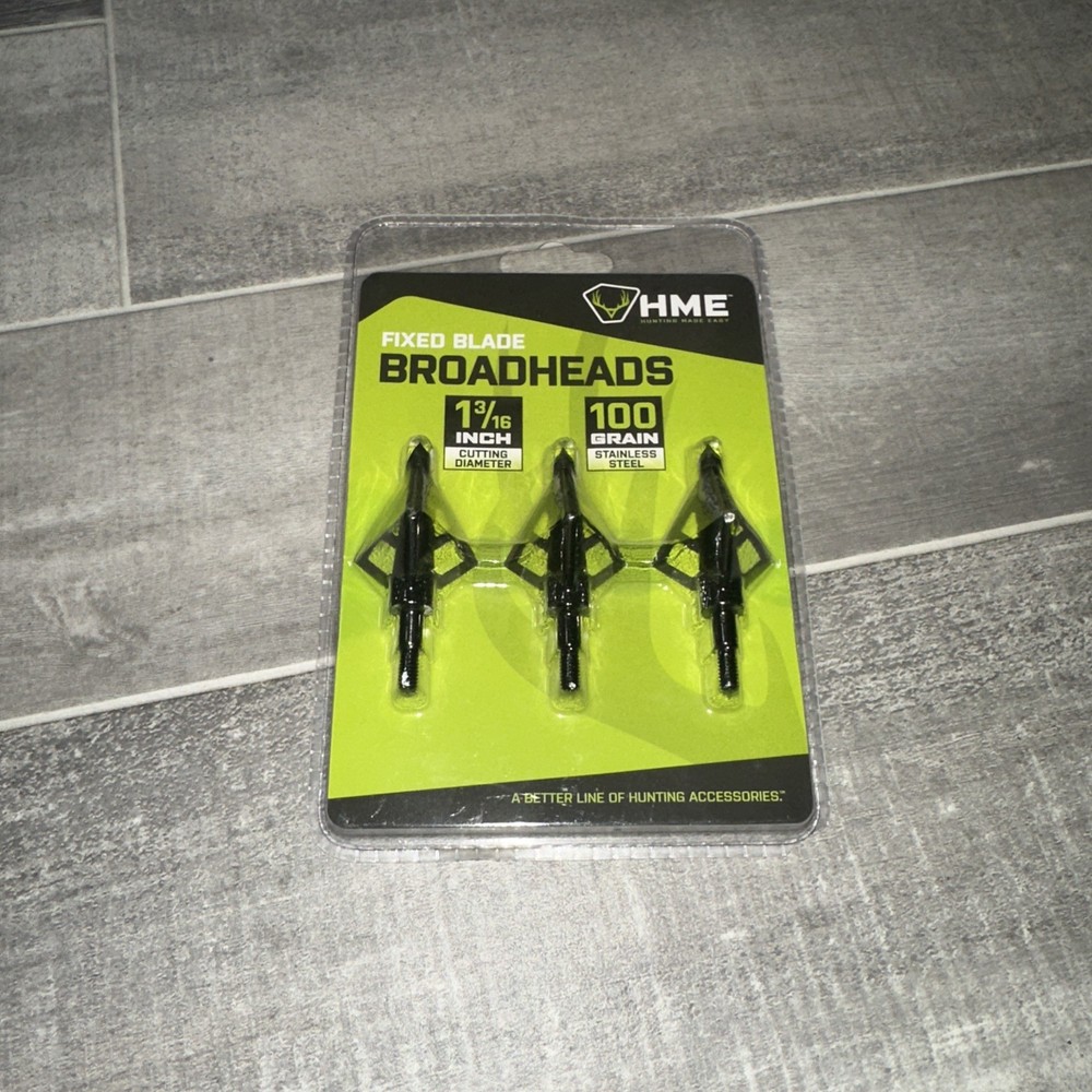 New HME Fixed-Blade Steel Tip 100-Grain Hunting Broadheads (3-Pack)
