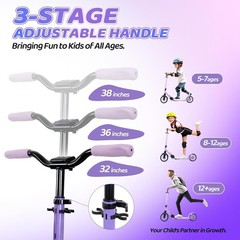 Kick Scooter for Age 6+ Kids Teens Adults, Max Load 240 LBS, Adjustable Heigh…