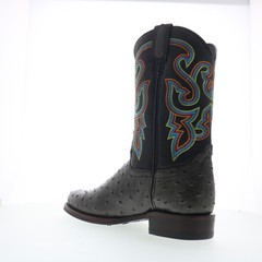 Dingo Ranger Ostrich Print Leather Mens Black Extra Wide Western Boots