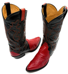 Vintage Tony Lama Cherry Red / Black Lizard Skin Boots Men’s 8.5D Style 8331 C06