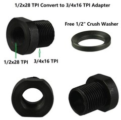 Steel Adapter Convert 1/2×28 TPI Thread to 3/4×16 TPI Thread, Free Crush Washer
