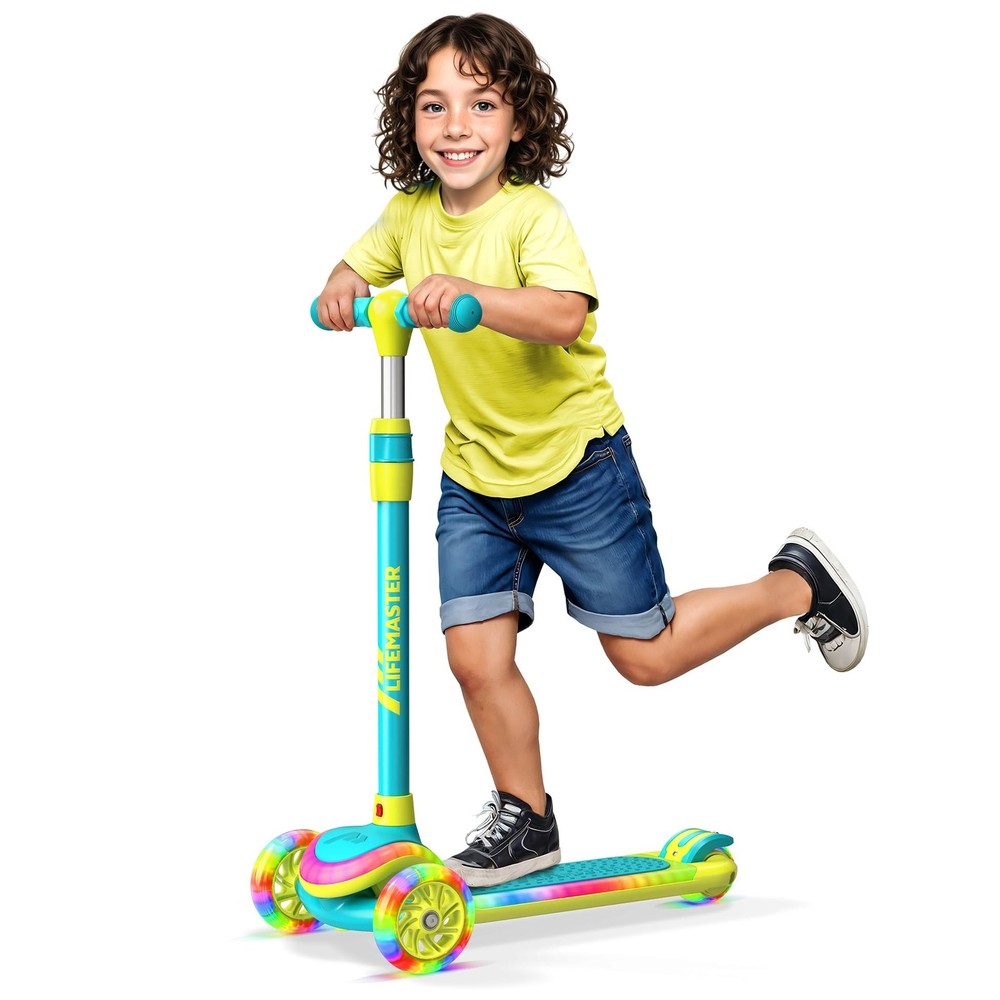 3-Wheel Kids Scooter with Multi-Color Lights on Deck & Wheels – 5-Height A
