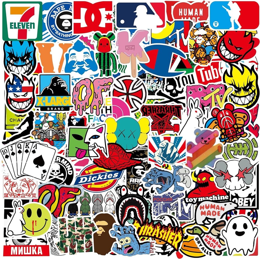 100 PCS cool brand sticker stickers Vinyl Skateboard Luggage Pack Logo Decals