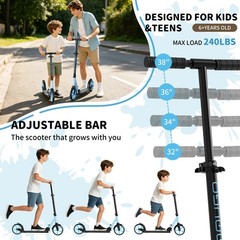Adjustable Kick Scooter for Adults Teens Kid Foldable Scooter 8IN Big Wheels