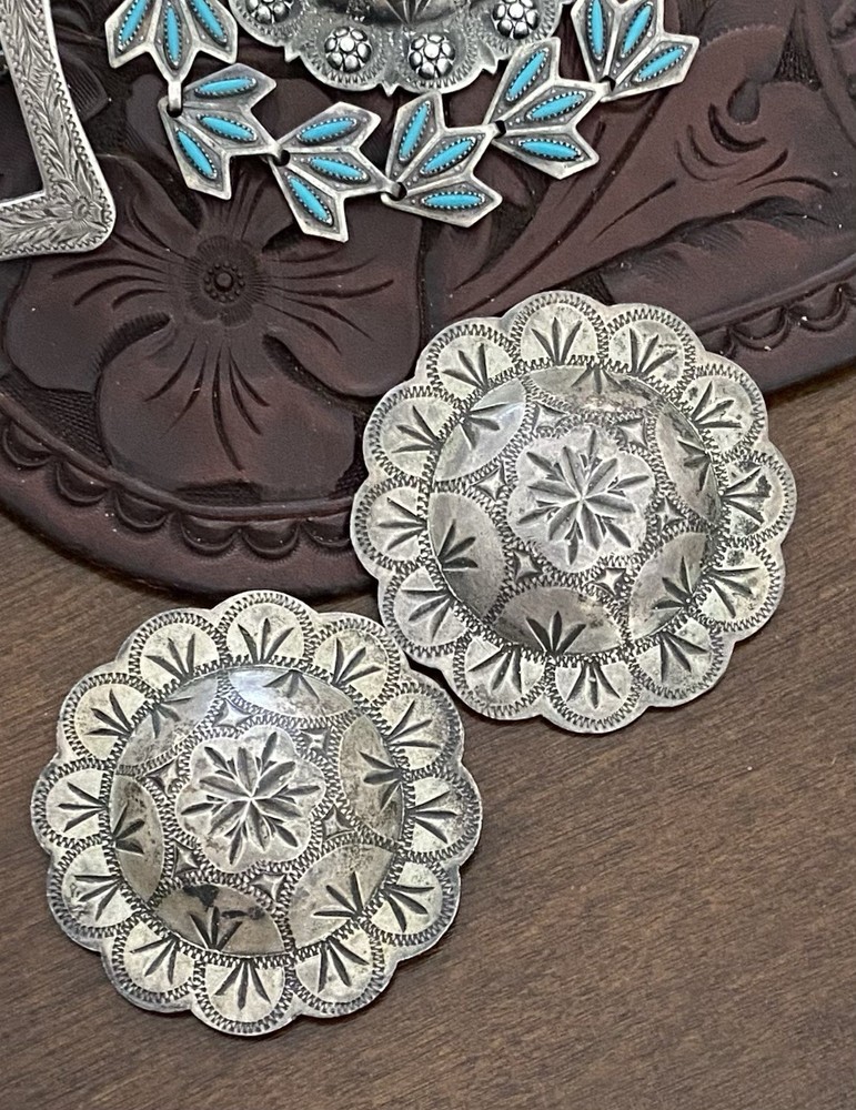 Antique 2″ Sterling Silver Loop Conchos Headstall Bridle