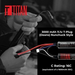 Titan Lithium-Ion Airsoft Battery | 3000mAh 11.1v Nunchuck T-Plug, Deans (1157)