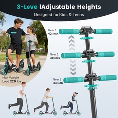 Foldable Kick Scooter Adjustable for Teens Adult Big Wheels No Assembly Unisex