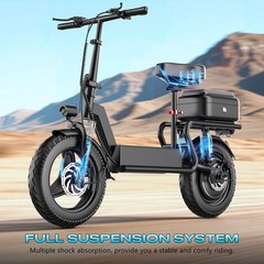 Electric Scooter Adults 25 MPH 43 Miles Range 14» 1500W E-Scooter with Seat