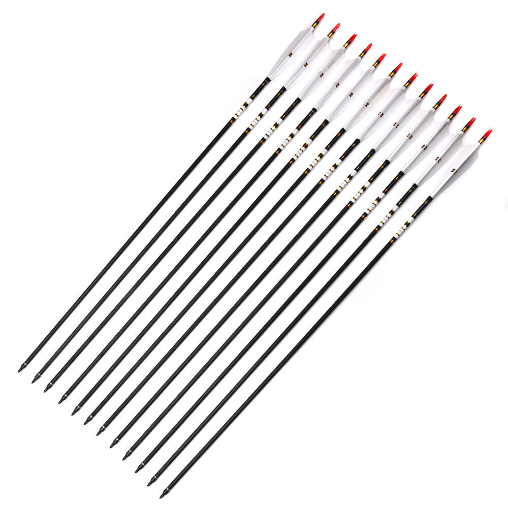 31″/33″ Spine500 Carbon Arrows with Real Turkey Feather For Compound Recurve Bow