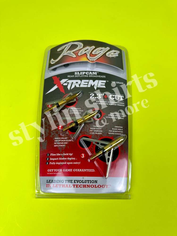 ONE RAGE Slipcam X-TREME extreme 2″+ cut mechanical 2 blade broadheads 100 grain