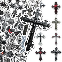 25Pcs Random Gothic Faith Cross Dark Retro Religious Decals Waterproof Stickers