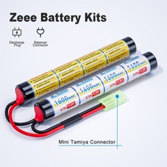 2x Zeee 9.6V Airsoft Battery 1600mAh NiMH Battery with Mini Tamiya Connector