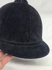 Vintage Equestrian Riding Helmet Hunt Cap Black Velvet English Horse Hat 70s 80s
