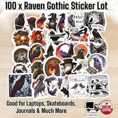 100 Pcs Gothic Raven Theme Stickers Lot For Laptops, Skateboards, Journal & More