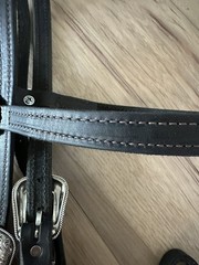 EUC Gorgeous Western snaffle show bridle custom-made with silver & mecate reins
