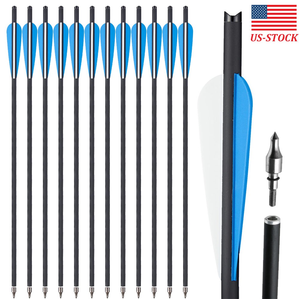 12X Archery 20″ Hunting Crossbow Bolts Carbon Arrows Half Moon Nock OD 8.8mm USA