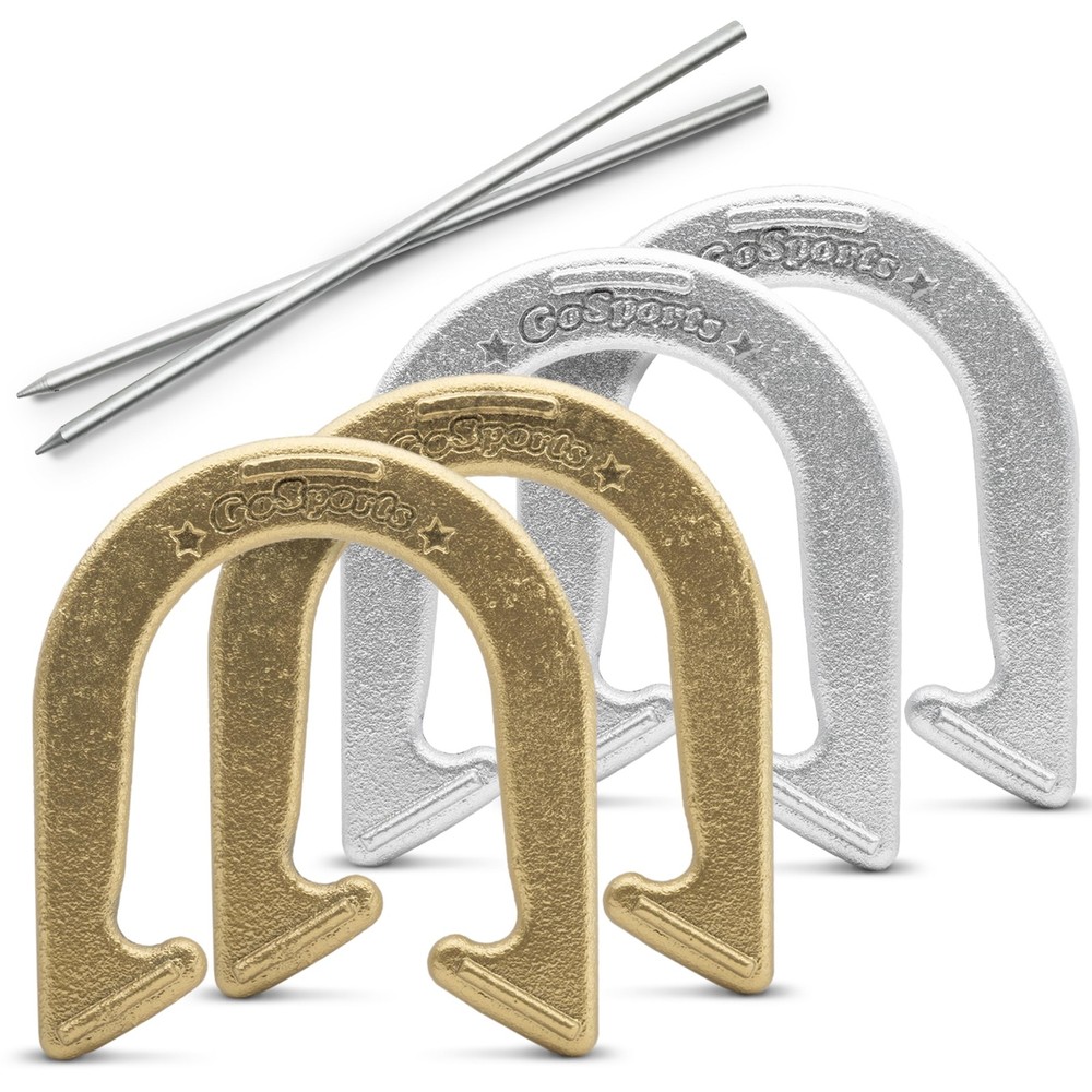 GoSports Steel Horseshoes Outdoor Game Set – Regulation, Gold & Silver
