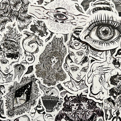 50 Black and White Punk Goth Laptop Stickers Dark Zodiac Symbol Witch Decals