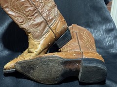 vintage ostrich cowboy boots with a brown leather shaft and quill-textured vamps