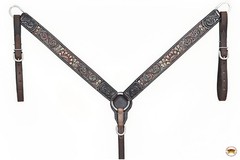 Western Headstall and Breast Collar Set HILASON Tooled Leather Horse Bridle Tack