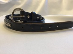 TORY English Bridle Leather 1″ Clincher Black Belt Silver Metal Stud 34 USA 2377