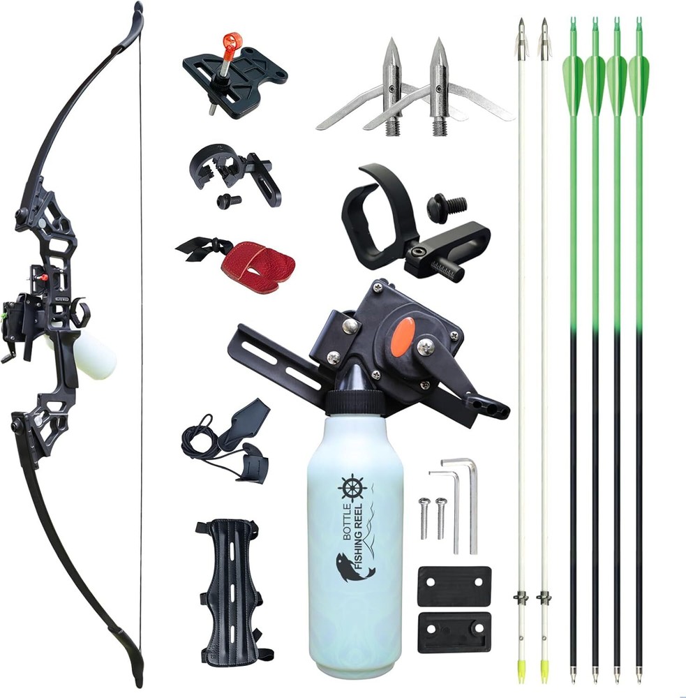 40lbs Bowfishing Bow Arrow Set Adults Beginner Combo Kit Reel Fish Recurve Bows
