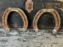 Hand-Forged Pair of 2 Studded Cast Iron Lucky Draft Horseshoes-Farmhouse Decor
