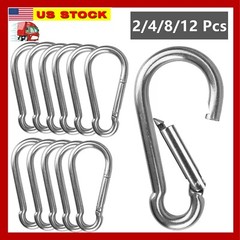 2/4/8/12 Pcs of 4 Inch Carabiner Clips Stainless Steel Spring Snap Hook 660 Lb