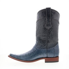 Los Altos Square Toe Caiman Belly Boot Mens Blue Wide Cowboy Western Boots